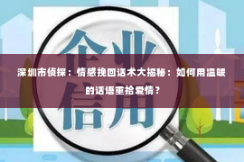 深圳市侦探：情感挽回话术大揭秘：如何用温暖的话语重拾爱情？